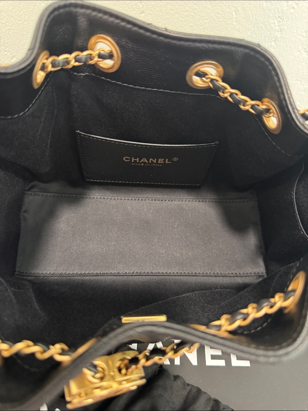 CHANEL 25 Mini Black Quilted Drawstring Shoulder Bag with Gold CC Hardware - Picture 7 of 7